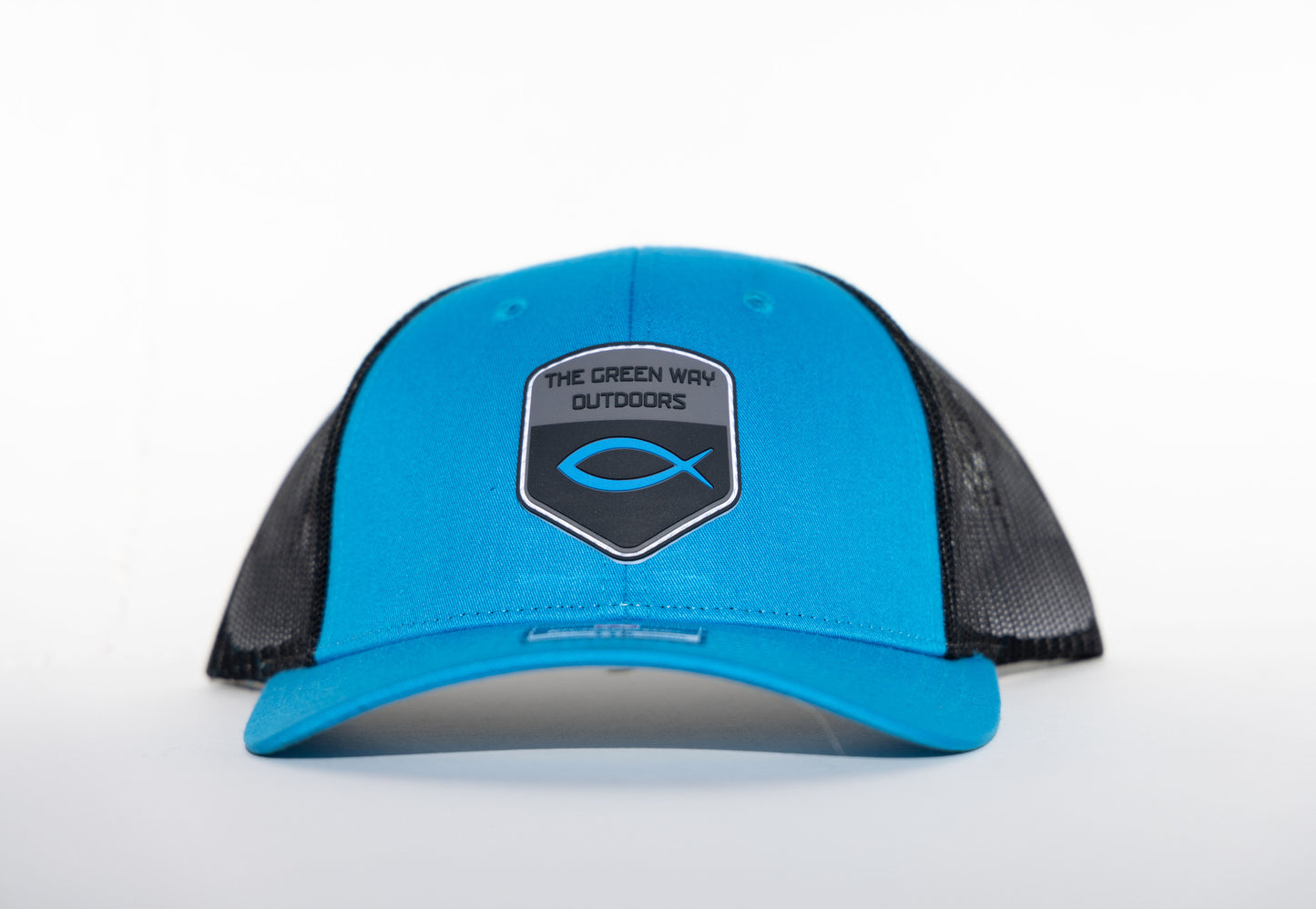 Cyan Blue Jesus Fish Trucker Hat